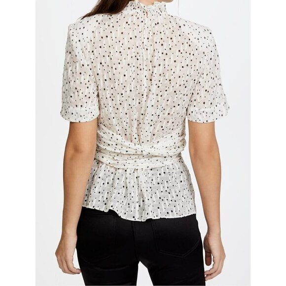 Rebecca Taylor Women's Size US6 Small Snow Combo White Black Star Blouse Tie Top - Picture 5 of 10